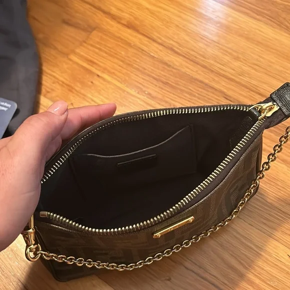 Authentic Fendi Chain Pochette Zucca Coated Canvas - Picture 9 of 12